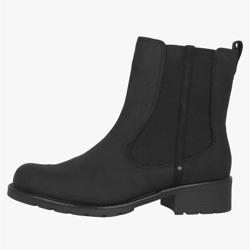 Clarks Black Leather Boots with Elastic Panels